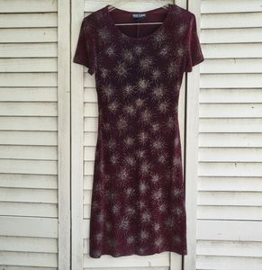 VTG Byer Studio California Women's Glitter Sunburst Goth Midi Dress Red Burgundy